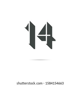 14 number logo shadow digit design vector