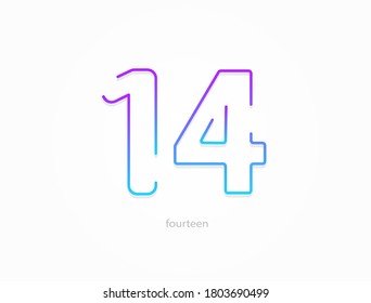 14 Zahlen, modernes Farbverlauf-Schriftalphabet. Trendy, dynamisch kreatives Design. Für Logo, Markenzeichen, Design-Elemente, Anwendung und mehr. Einzelne Vektorgrafik