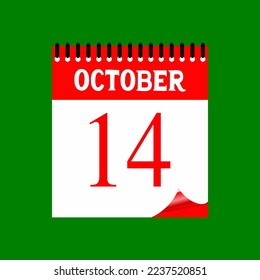 14 October 2023. Icon calendar day. Days of the year. Vector illustration sign label. Event schedule date. Meeting appointment time. Agenda plan. Green Background.