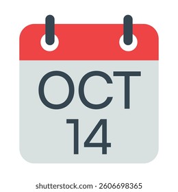 14 October Calendar Icon, Isolated Vector Calendar Icon.