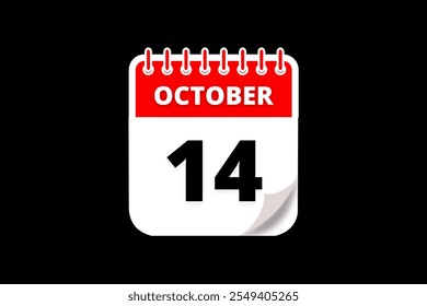 14 October calendar icon text page monthly web design on red, white and black background vector, icon, or illustration with the month of October 14