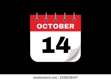 14 October calendar icon text page monthly web design on red, white and black background vector, icon, or illustration with the month of October 14