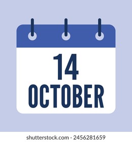 14 October Calendar, Isolated Vector Calendar.