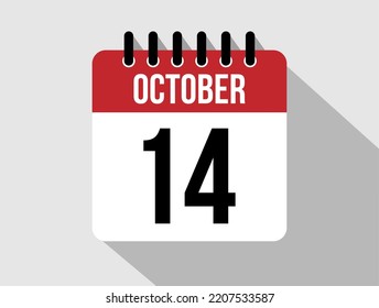 Icono vectorial del calendario 14 de octubre. Fecha de octubre rojo para los días del mes
