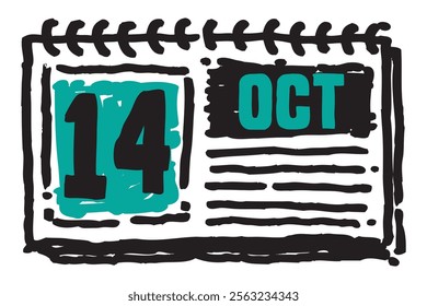 14 October date long table calendar - A simple yet elegant line art illustration of a table date calendar captures the essence of organization and timekeeping and note lines sketch art