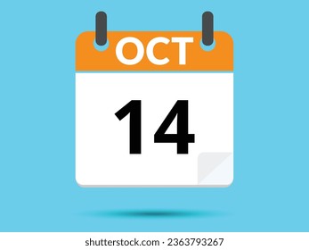 14. Oktober. Flacher Icon-Kalender einzeln auf blauem Hintergrund. Vektorgrafik.
