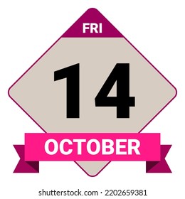 14. Oktober, Freitag. Datumsvorlage. Nützliches Design für Kalender- oder Veranstaltungswerbung. EPS10 Datei, Vektorgrafik. 