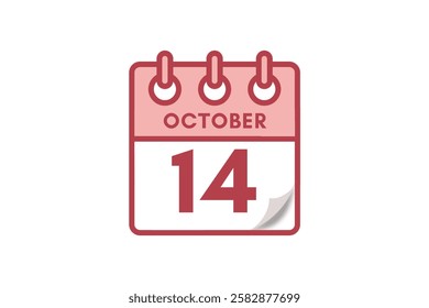14 October month single day vector, illustration, calendar with maroon, rose and white color background calendar October 14
