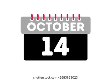 14 de octubre mes Vector de un solo día, ilustración, calendario con ceniza, negro, rojo y blanco color de fondo icono de calendario del 14 de octubre