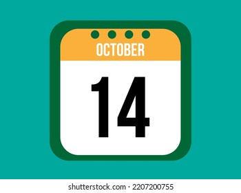 14 October orange calendar vector. October date with square on light background.