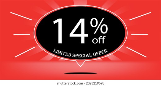 14% de globo negro y rojo, para oferta especial limitada, banner rojo para ofertas especiales de promociones
