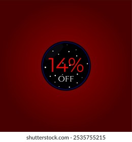 14% de desconto. Preto e vermelho com estrelas. Promoções de compras, Vendas de lojas. Design de vetor de marca. 14% de desconto.