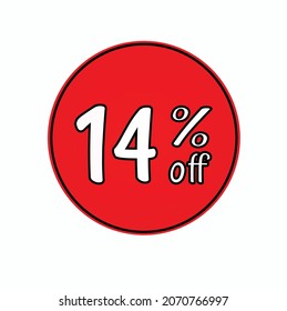 14% off, discount icon to place on websites, red icon with white numbers, numbers with discount percentage