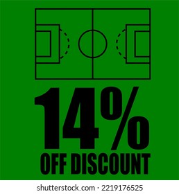 14% off discount soccer sale. 14% percent discount. vector art illustration