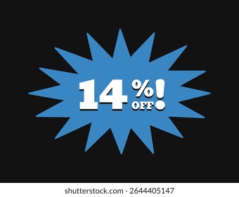 14% DE DESCONTO. 14% de desconto. Sinal de preço de oferta de desconto. Tipografia no estilo moderno retro dos anos 90. Ilustração vetorial.