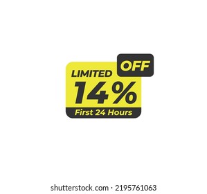 14% off price tag discount product banner label vector art illustration. Isolated on White Background in yellow color