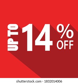 up to 14% off white text on a red background