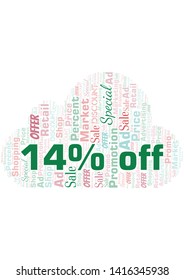 14% Off word cloud. Wordcloud made with text only.