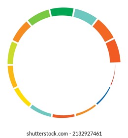 14 part, section segmented circle. Abstract dashed lines circular geometric element
