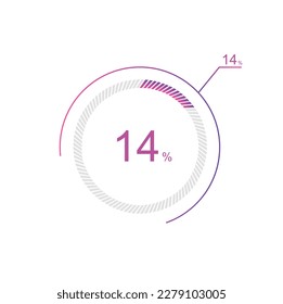 14% percent circle chart symbol. 14 percentage Icons for business, finance, report, downloading.
