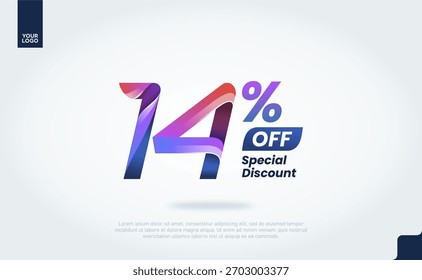 14 Percent Off Banner Vector with Modern 3D Gradient Typography for Sale Promotion