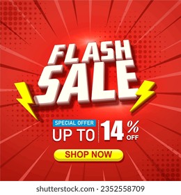 14 percent off Flash Sale Shopping Poster vector illustration.