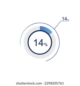 14% percentage infographic circle icons, 14 percents pie chart infographic elements for Illustration, business, web design.