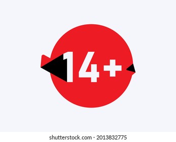 14 plus Age limit icons, 14+ restriction flat sign isolated on white background