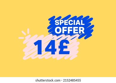 14 Pound OFF Sale Discount banner shape template. Super Sale 14 Special offer badge end of the season sale coupon bubble icon. Modern concept design. Discount offer price tag vector illustration.