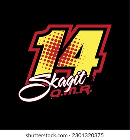 14. racing number, yellow color initial racing number, sport racing number with halftone dots style vector illustration vector file