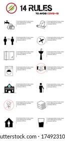 14 Rules of Coronavirus Safety Related Vector Line Icons. Contains such Icons as Washing Hands, avoiding handshake, Coughing properly and more. Editable Stroke. 2019-ncov work life principles.