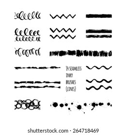 14 seamless inky brushes (lines).