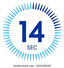 14 segundos,concepto de tiempo,icono del temporizador,ilustración vectorial,diagrama circular de tiempo.