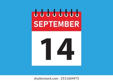 14 september . 14th september  professional modern exclusive daily calendar design. Meeting schedule flat icon icon design. White and red color paper. White,black color text. Vector illustration eps.