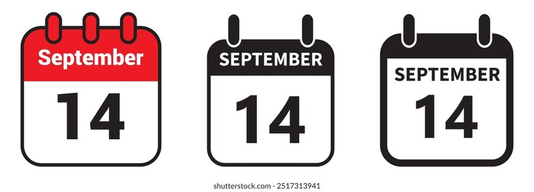 14 september . 14th september professional modern exclusive daily calendar design. Meeting schedule flat icon icon design. White and red color paper. White,black color text. Vector illustration eps.
