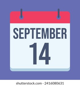 14 September Calendar. Blue Background. Vector Calendar.
