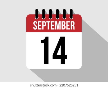 14 September calendar vector icon. Red september date for the days of the month