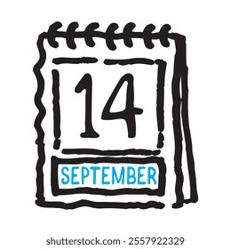 14 September date calendar - A simple yet elegant line art illustration of a date calendar captures the essence of organization and timekeeping. The clean lines and minimalistic design 