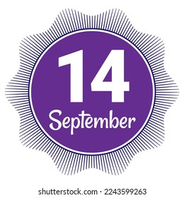 14 September, Date template. Useful design for calendar or event promotion. Vector illustration EPS 10 File. Isolated on white background. 