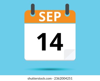 14 September. Flat icon calendar isolated on blue background. Vector illustration.