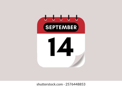 14 September month single day vector, illustration, calendar with rose red, black and off-white color background calendar September 14