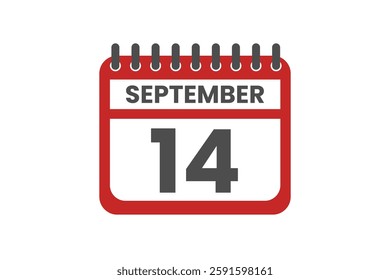 14 September month single day vector, illustration, calendar with red, black and white color background calendar September 14