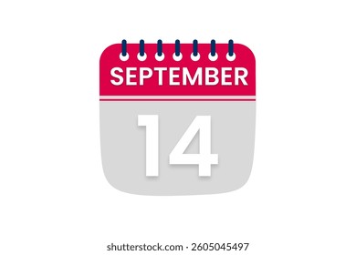 14 September month single day vector, illustration, calendar with red, off white and white color background calendar September 14