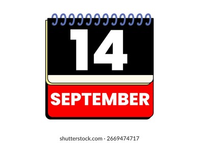 14 setembro mês vetor dia único, ilustração, calendário com vermelho, preto, amarelo e branco ícone de calendário de fundo de cor de 14 de setembro