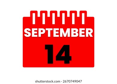 14 September month single day vector, illustration, calendar with red, black and white color background calendar icon of September 14