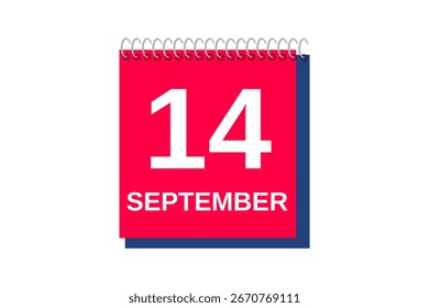 14 setembro mês vetor dia único, ilustração, calendário com vermelho, azul e branco ícone de calendário de fundo de 14 de setembro