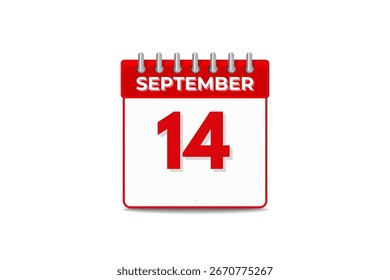 14 September month single day vector, illustration, calendar with black and white color background calendar icon of September 14