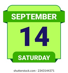 14 September, Saturday. Date template. Useful design for calendar or event promotion. Vector illustration EPS 10 File. Isolated on white background. 