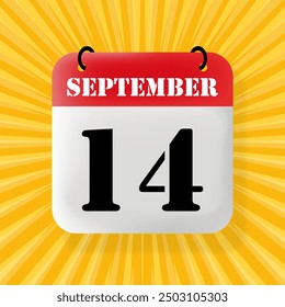 14 September. Speech bubble with calendar 2024, 2025. Year, month, day, week, time management. Planning concept. 3d illustration. Pop art style. Vector line icon for Business and Advertising