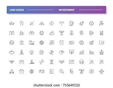 14. Set of 60 line icons. Investment collection. Vector illustration for increase money